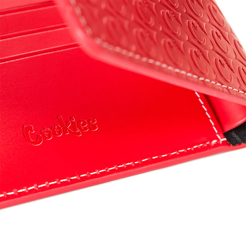 Cookies Embossed Billfold Leather Wallet Red Close Up