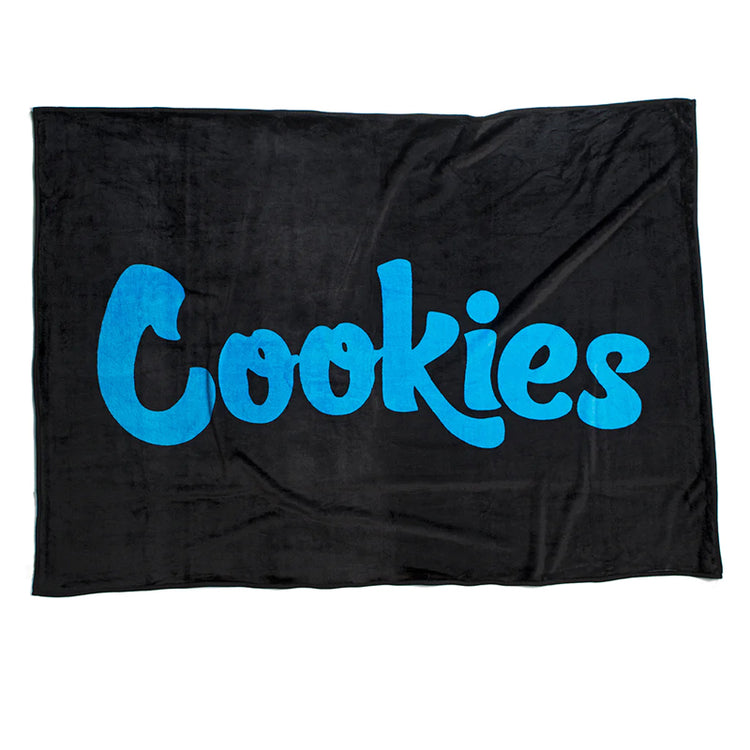 Cookies Blanket Black with Blue Text