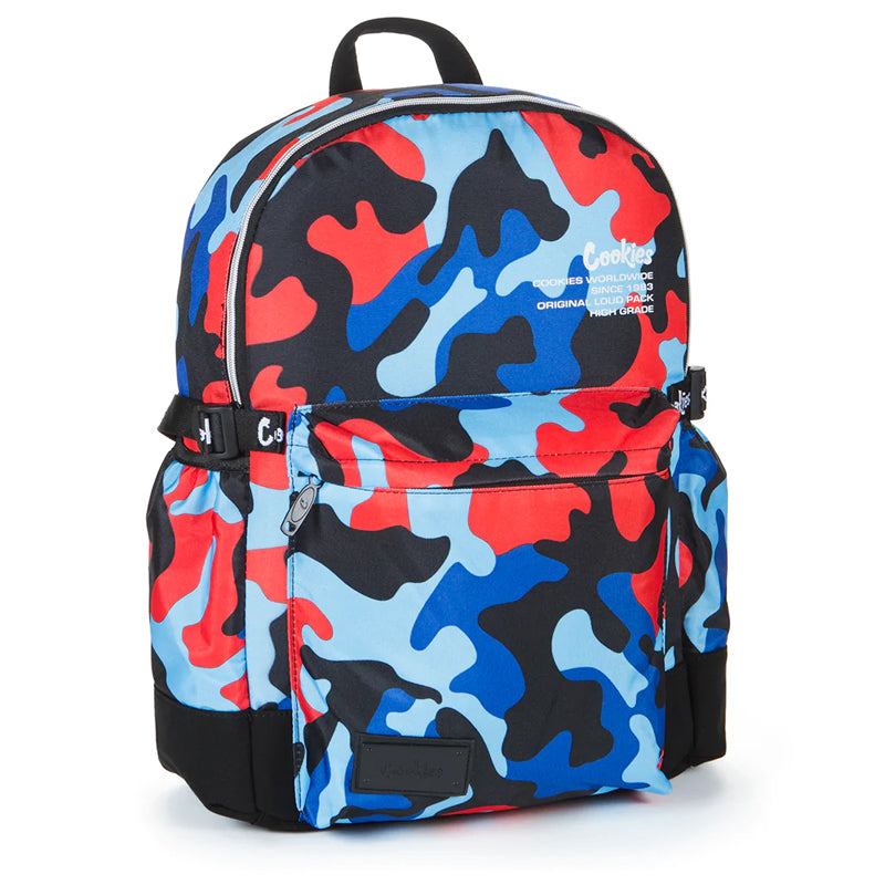 Cookies Off The Grid Smell Proof Backpack Blue and Red Camo