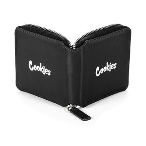 Cookies Luxe Matte Satin Zipper Wallet Black Open