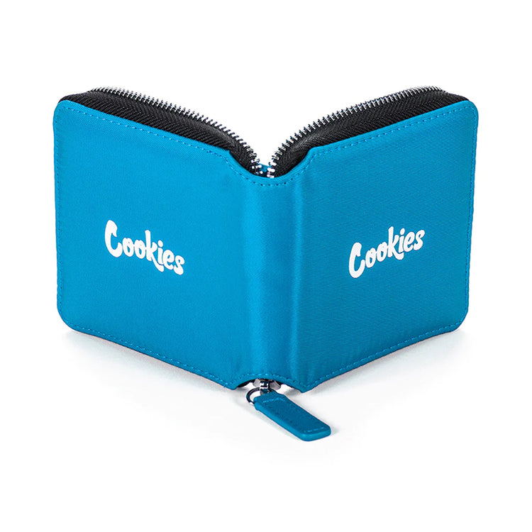Cookies Luxe Matte Satin Zipper Wallet Blue Open