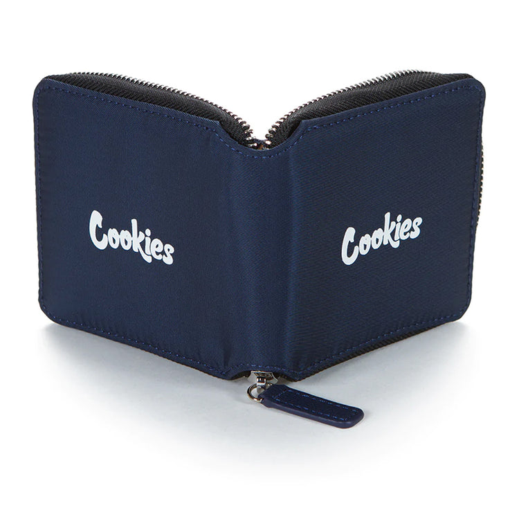 Cookies Luxe Matte Satin Zipper Wallet Navy Open