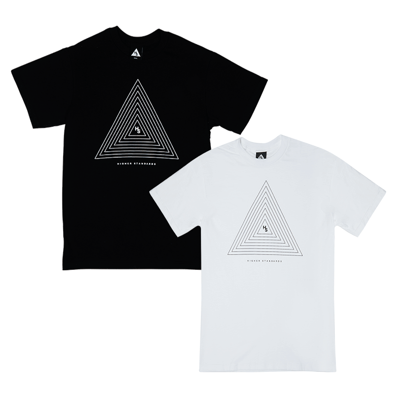 Higher Standards T-Shirt - Concentric Triangle Black and White