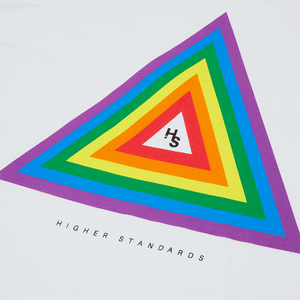 Higher Standards Pride Concentric Triangle Tee Rainbow Logo