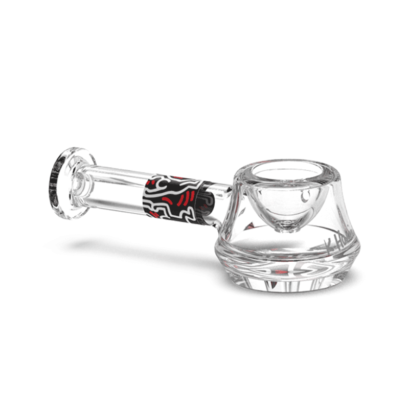 K.Haring Glass Spoon Pipe Black Red and White